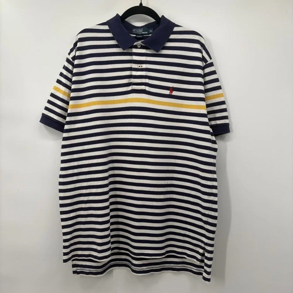 Polo Ralph Lauren Men's Size XL Polo Shirt Striped Blue Yellow Pony Vintage